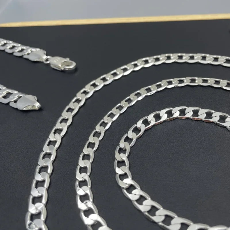Men's 925 Sterling Silver Necklace 2/4/6/8/10/12MM 40-75cm Face Chain Necklace Lobster Clasp Men Women Engagement Jewelry Gifts Vera Lux