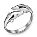 925 Sterling Silver Jewelry Open Happy Double Dolphin Love Rings For Women Party Gift Adjustable Ring Anillos Bague Vera Lux