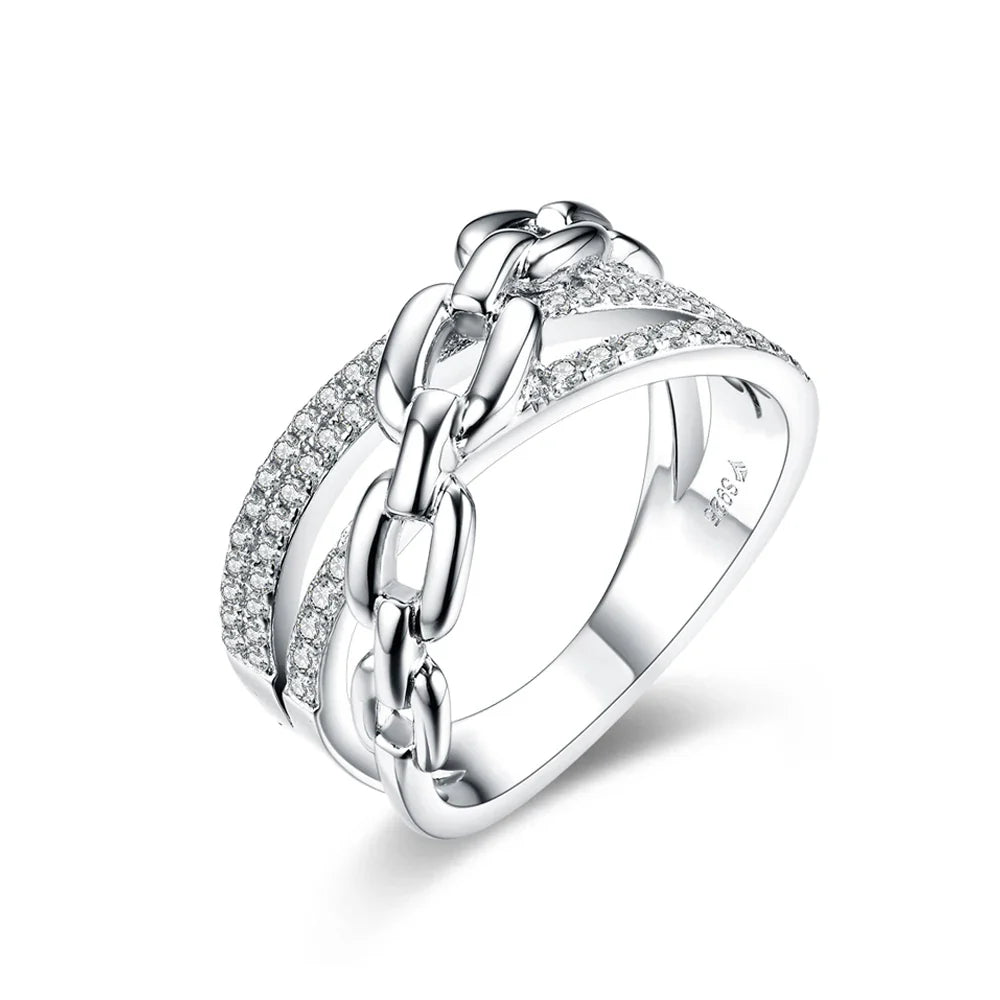 MINTYBOX S925 Full Diamond Moissanite Ring for Women Sterling Silver 18K Gold Plated Engagement Link Rings Fine Jewelry Gift Vera Lux