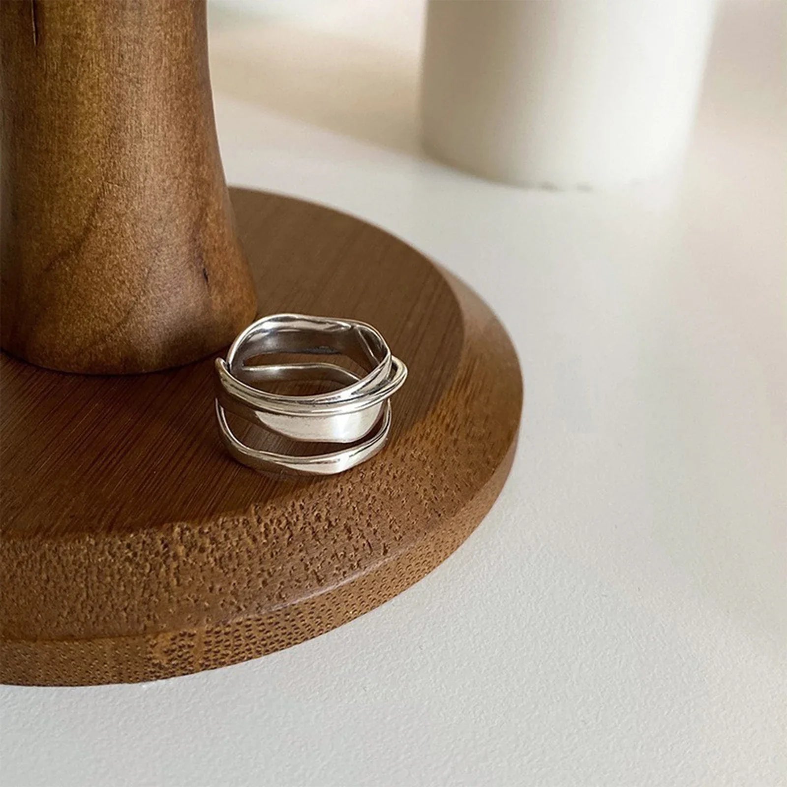 925 Sterling Silver plated Liquid Lava Hetian Jade Bamboo Ring for Women Girl Gift Irregular Vintage Jewelry Vera Lux