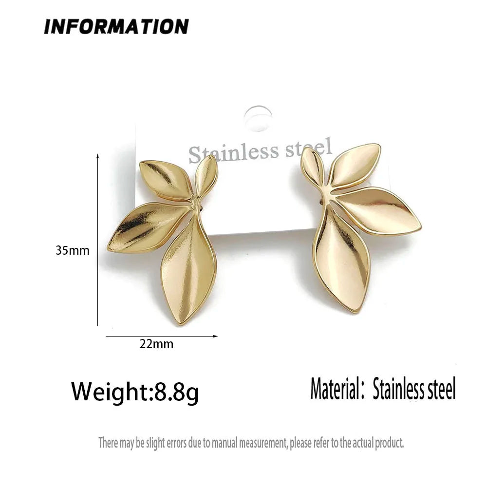 Creative heavy metal pentagonal star leaves stainless steel earrings, waterproof and rusty-free women's earrings, party jewelry Vera Lux