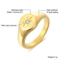 Stainless Steel Sunshine Signet Pinky Ring, Cubic Zirconia Inlay Ring Gold Plated, Non-Tarnish Fashion Jewelry Vera Lux