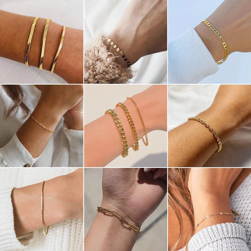 SUNIBI Classic Snake Chain Bracelets for Women Trend  Fashion Stainless Steel Cuban Chain Bracelet Trendy Woman Gifts Jewelry Vera Lux
