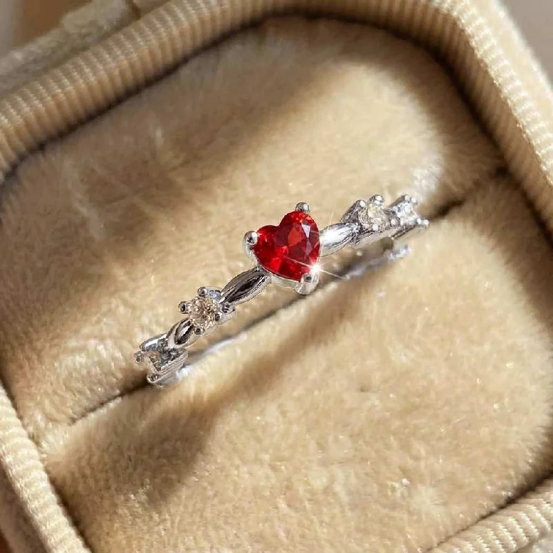 925 Sterling Silve Plated 18K Gold Zircon Red Love Heart Rings for Women Party Wedding High Quality Vintage Fine Jewelry Vera Lux