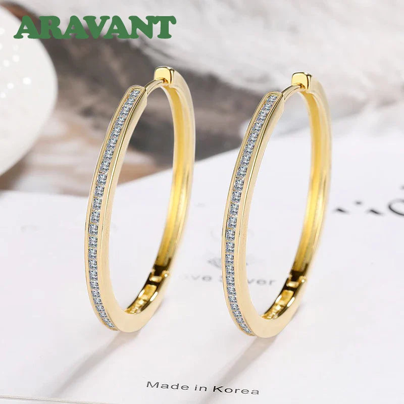 Aravant 925 Sterling Silver 35MM Zircon Hoop Earring For Women Fashion Jewelry Gift Vera Lux