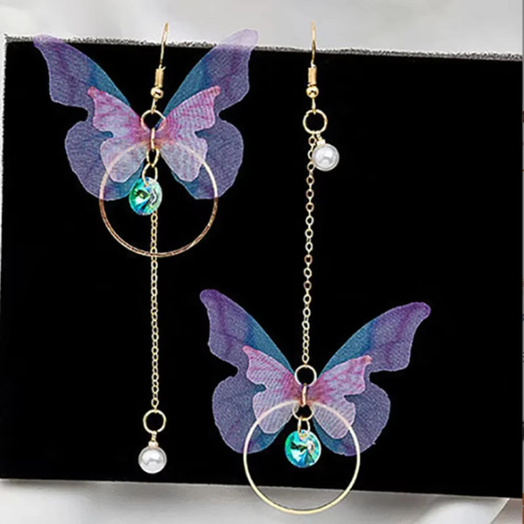 Elegant Purple Glass Butterfly Long Tassel Earrings for Women Delicate Rhinestone Crystal Insect Earrings Luxury Party Jewelry Vera Lux
