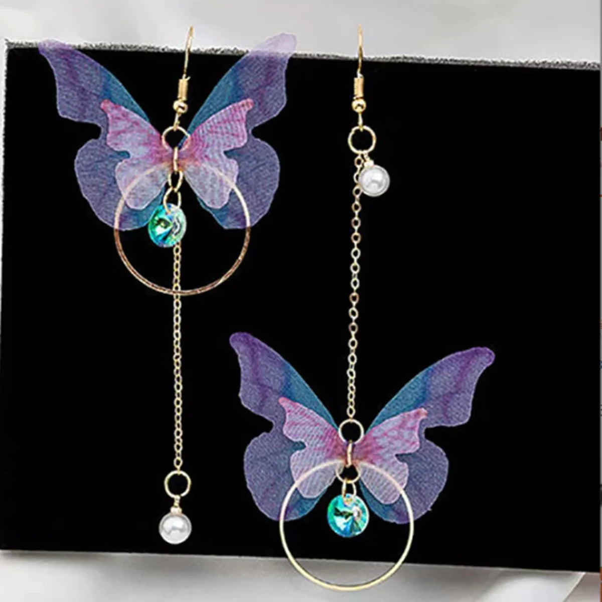 Elegant Purple Glass Butterfly Long Tassel Earrings for Women Delicate Rhinestone Crystal Insect Earrings Luxury Party Jewelry Vera Lux