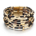 Vintage Metal Tube Leopard Leather Bracelet For Women Men Boho Multilayer Wrap Wide Bracelet Charm Jewelry Vera Lux