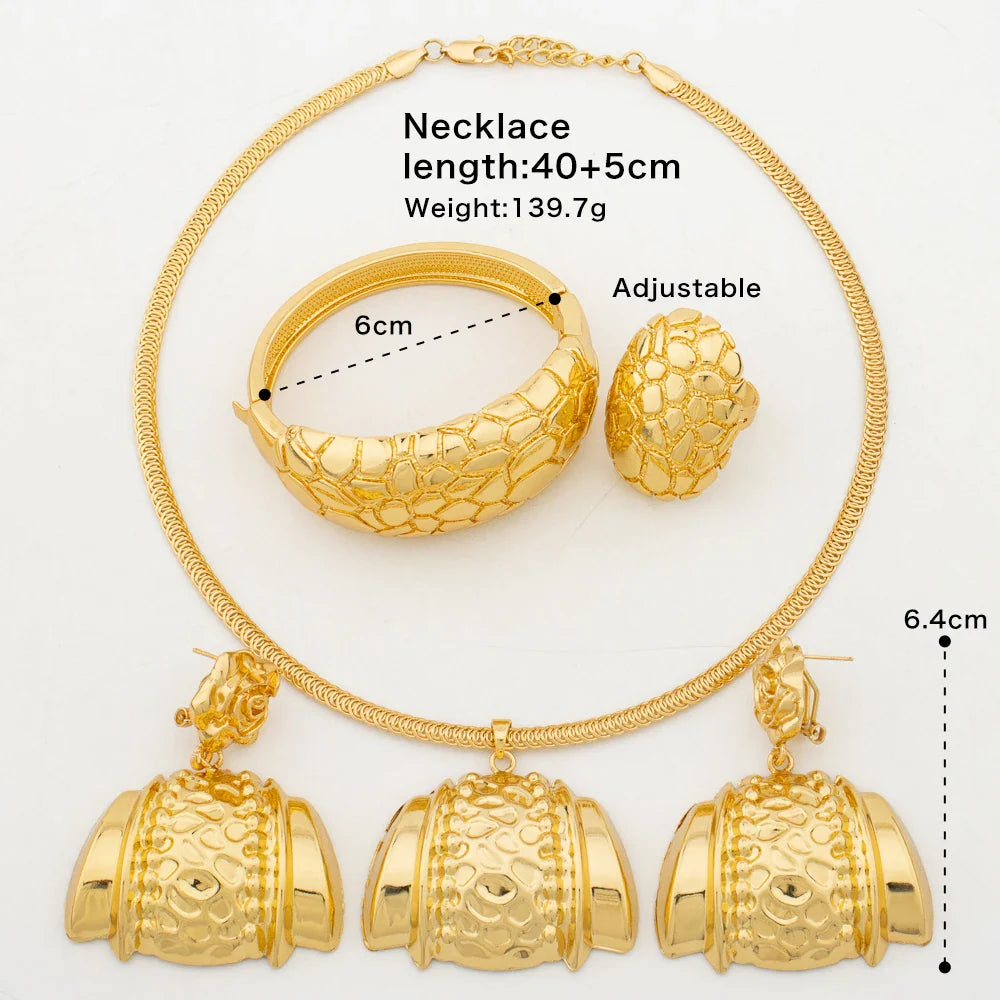 Africa Necklace Earrings Jewelry Set for Women Gold Color Metal Dubai Big Exaggerated Hoop Earrings Punk Jewelry Accessories Vera Lux