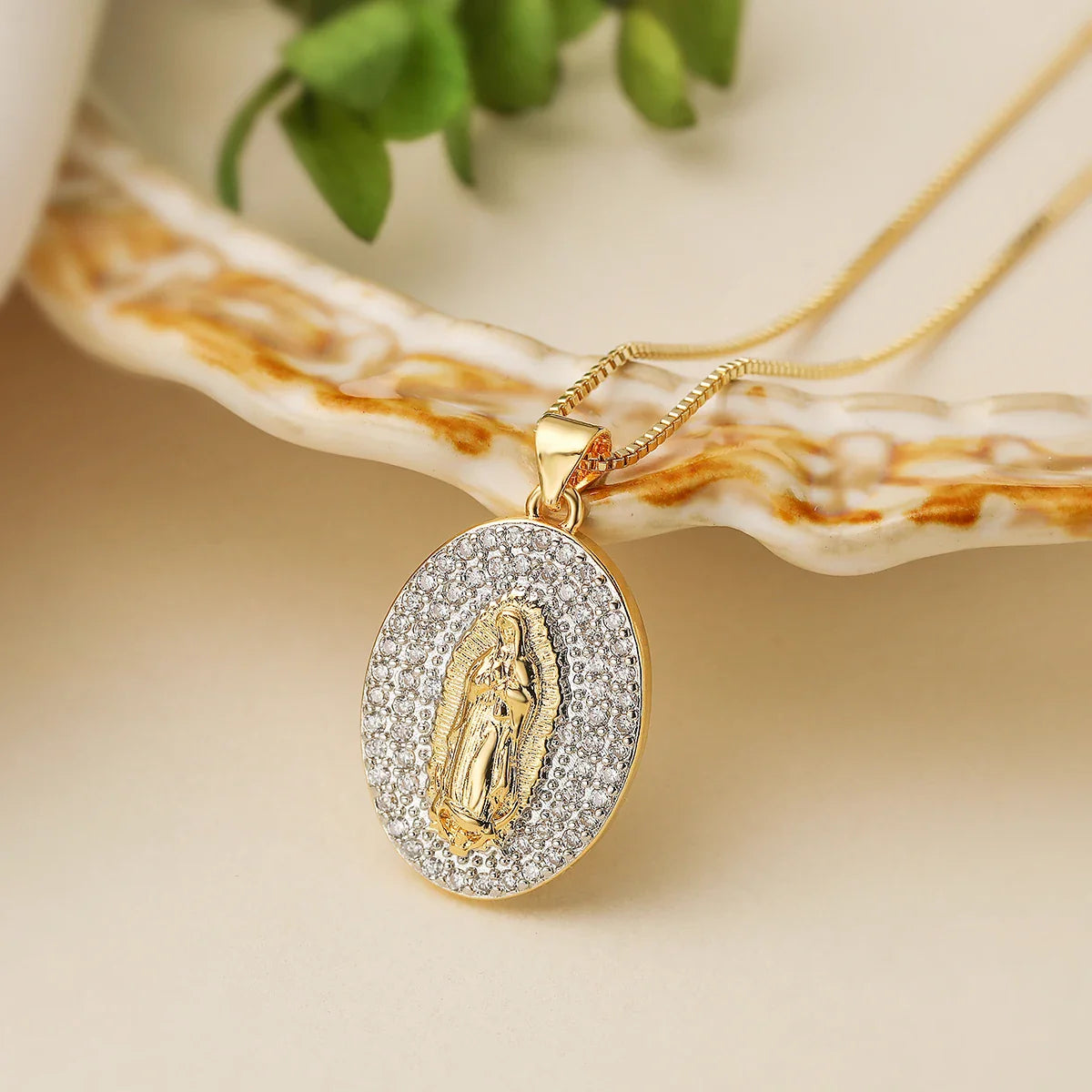 NEWBUY 2025 New Trendy Silver/Gold Mix Color Shiny AAA CZ Inlay Virgin Mary & Priest Pendant Necklaces Vera Lux
