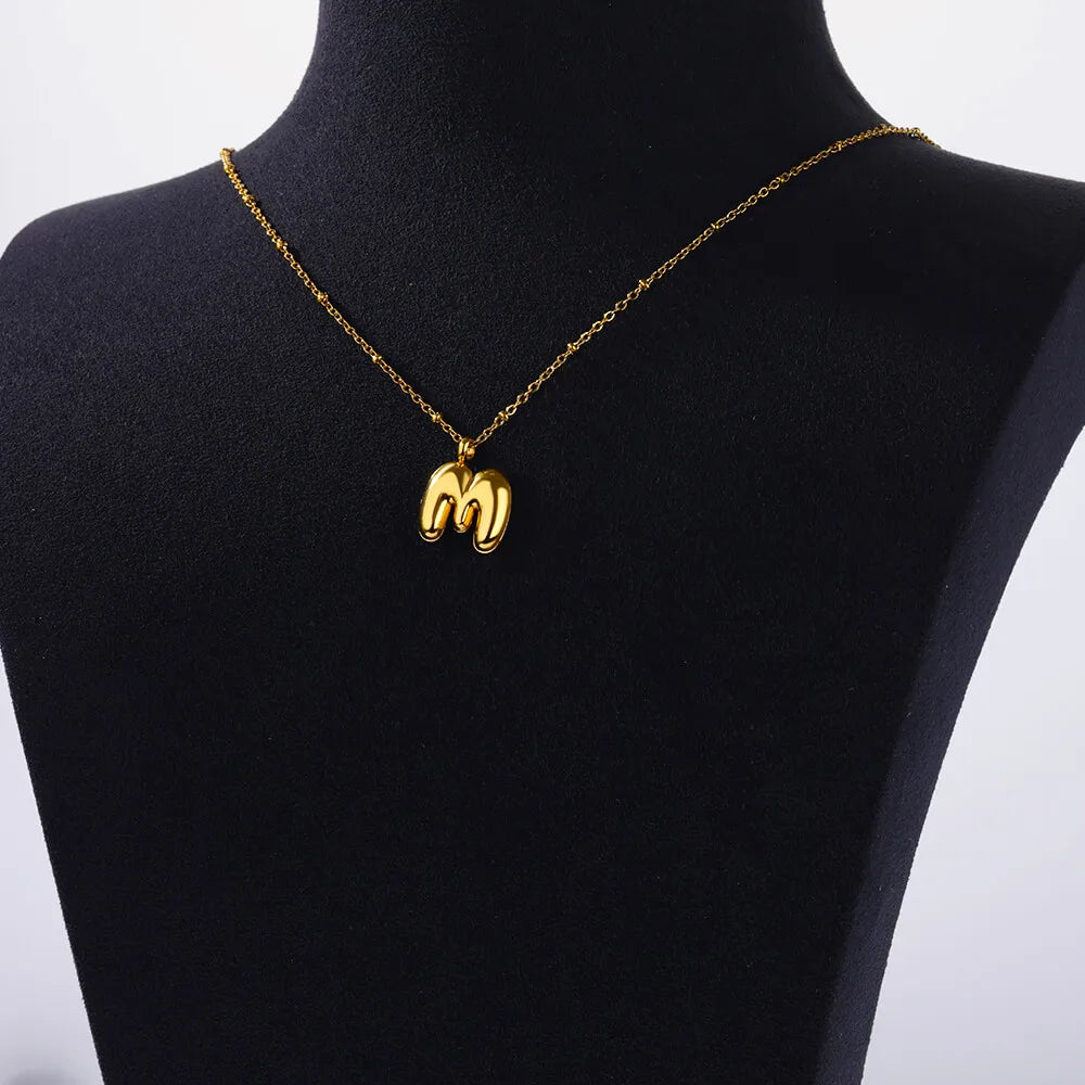 Vintage Initial Letter Necklaces For Women Stainless Steel Chain Collar Pendant Necklace 2024 New Wedding Couple Jewelry Gift Vera Lux