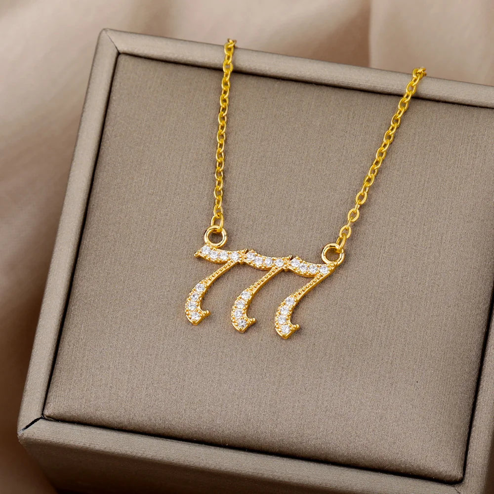 111 222 333 444 555 666 777 888 999 Necklaces For Women Gold Color Stainless Steel Zircon Angel Number Pendant Necklace Jewelry Vera Lux