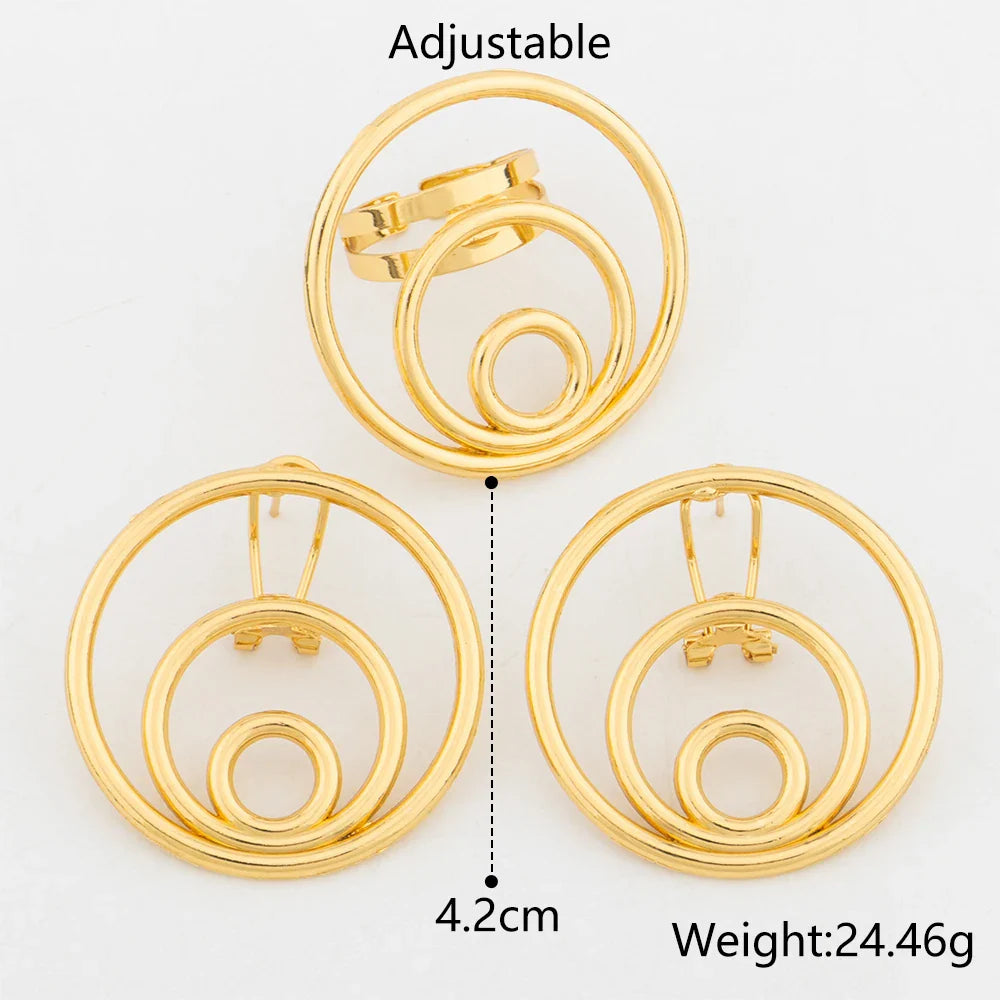 Trend Gold Color Earrings Jewelry Set for Women Hollow Design Clip Earrings with Finger Ring Daily Wear for Party Accessories Vera Lux