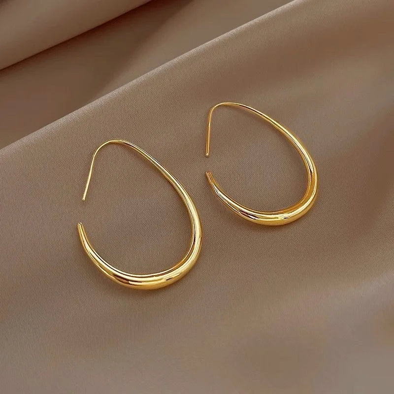 925 Sterling Silver Golden Ellipse Hoop Earrings For Women Ladies Wedding Engagement Female Jewelry Gift Money 925 Jewellery Vera Lux