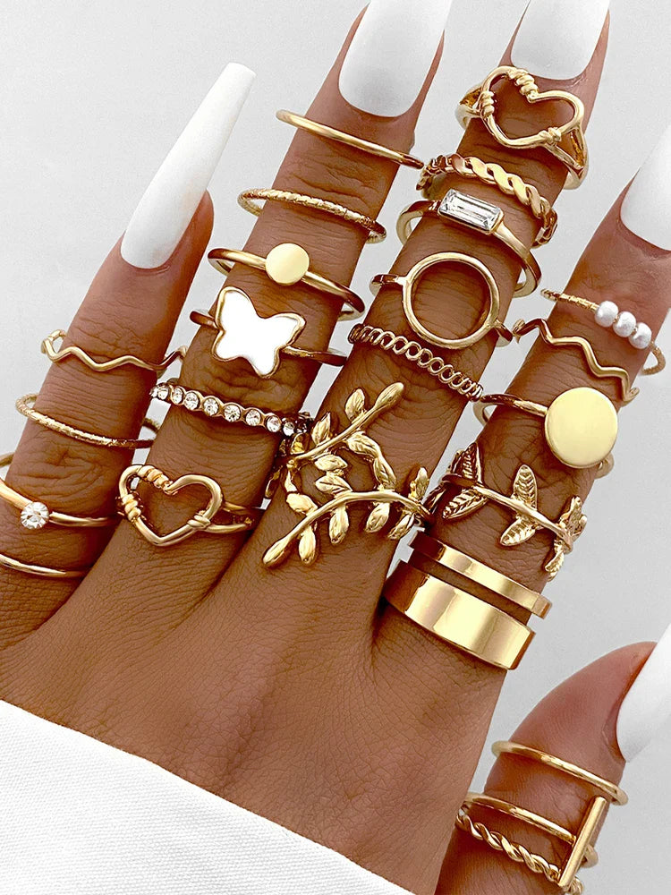 28pcs Fashion Ring Set for Women Heart Shaped Design Geometric Bohemian Element Accent Ring Daily Wear Dating Party Jewelry 2025 Vera Lux