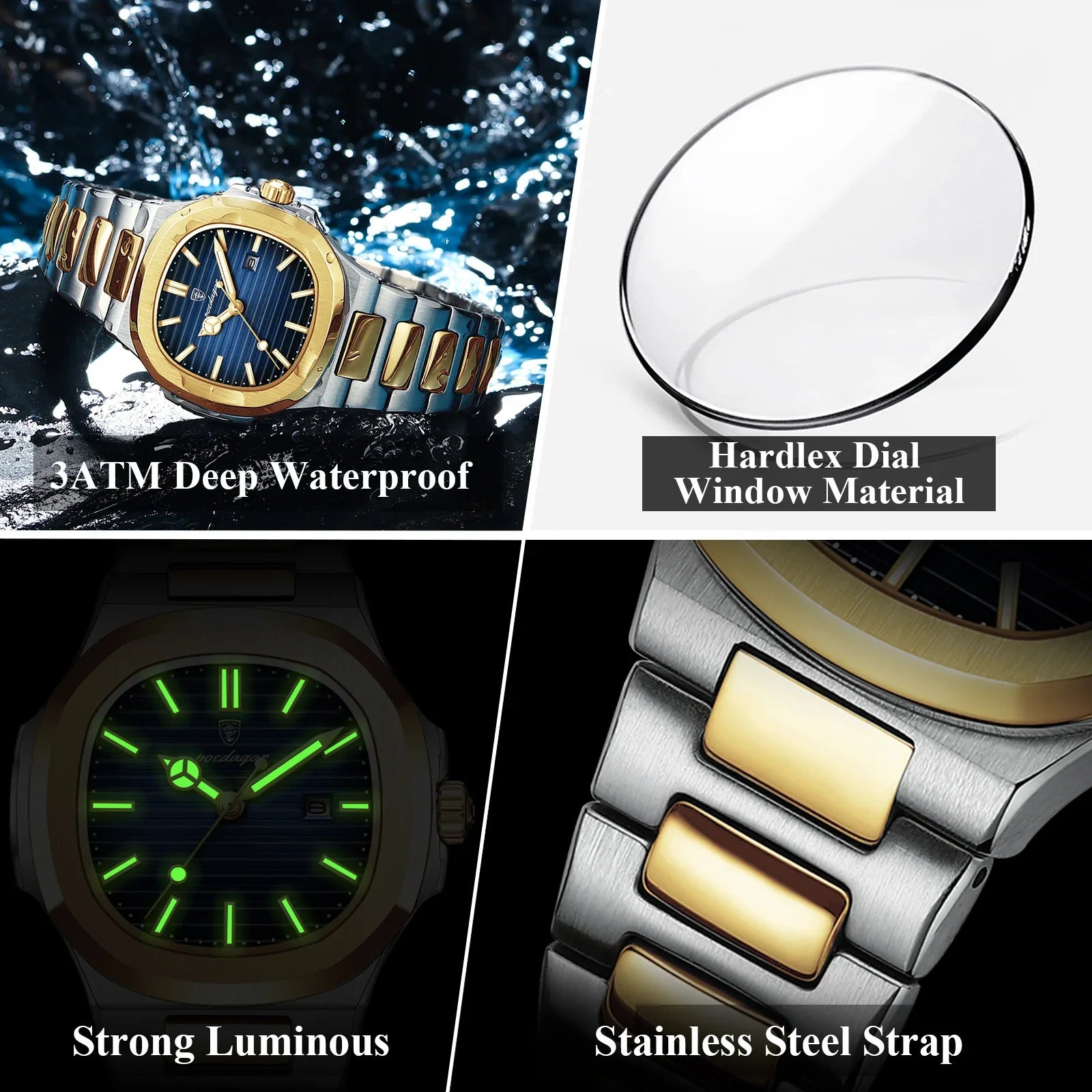 POEDAGAR Luxury Square Watch for Woman Waterproof Luminous Date Ladies Watch Stainless Steel Quartz Women's Watches Female Reloj Vera Lux