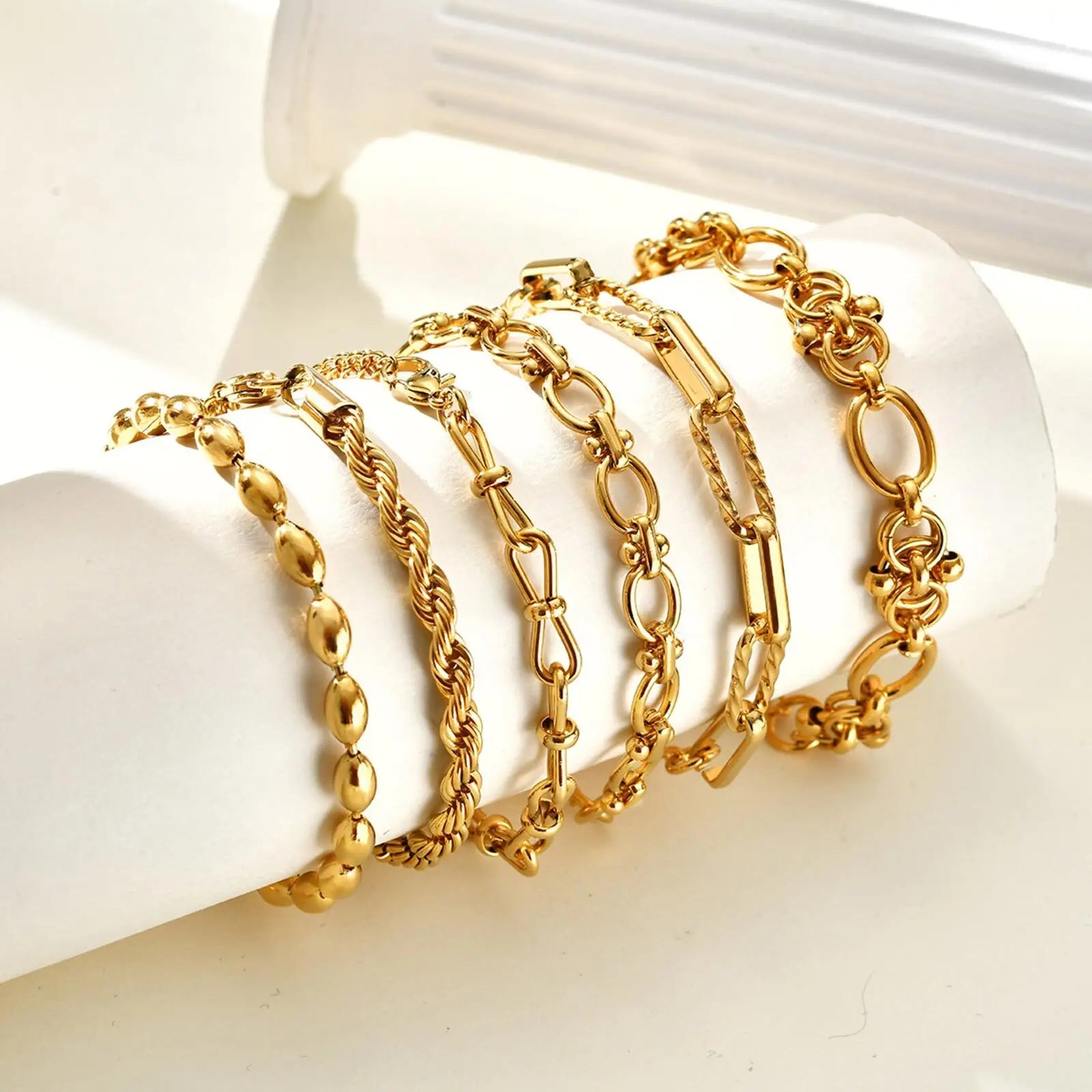 Chunky Stainless Steel Link Chain Bracelet For Woman, Gold Plated Layering Bracelets Wristband Waterproof Jewelry Vera Lux