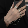 Punk Geometric Black Color Chain Wrist Bracelet Ring For Women Men Open Ring Silver Link Chain Girls Cool Design Fashion Jewelry Vera Lux
