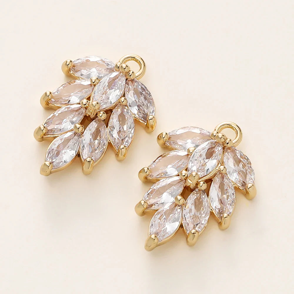 2/4Pcs 18K Gold Color Plated Various Leaves Charms Pendants with Zircon for DIY Necklace Jewelry Making Supplies Accessories Vera Lux
