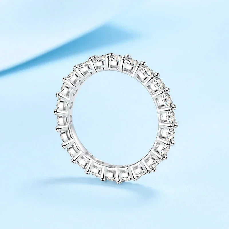 NeeTim 3mm All Moissanite Diamond Ring for Women Sterling Silver 925 with White Gold Plated Wedding Engagement Band Luxury Rings Vera Lux