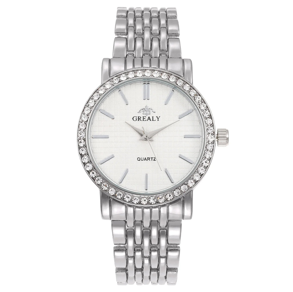 New Luxury Exquisite Women Quartz Watch Business Fashion Casual Round Rhinestone Quartz Watch Gift For Friends Family Relogio Vera Lux