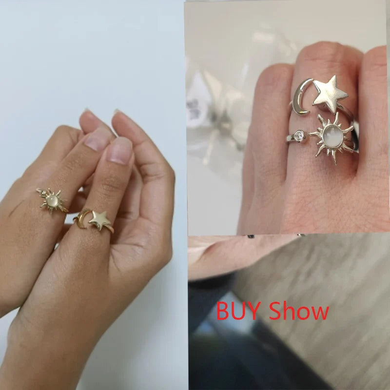 Anti Stress Anxiety Fidget Rings for Women Stainless Steel Sunflower Sun Star Spinner Ring Christmas Jewelry Gifts Dropshipping Vera Lux