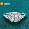 NeeTim Emerald Cut 3ct Full Moissante Wedding Rings for Women Lab Grown Diamond Promise Band Plated Platinum Marriage Rings Vera Lux