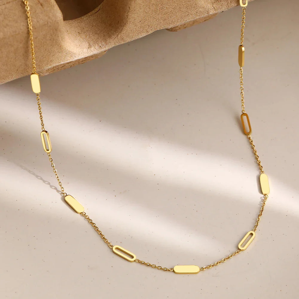 Stainless Steel Necklaces Geometric Round Rectangle Hollow Rectangle Choker Chain Trending Products Necklace For Women Jewelry Vera Lux