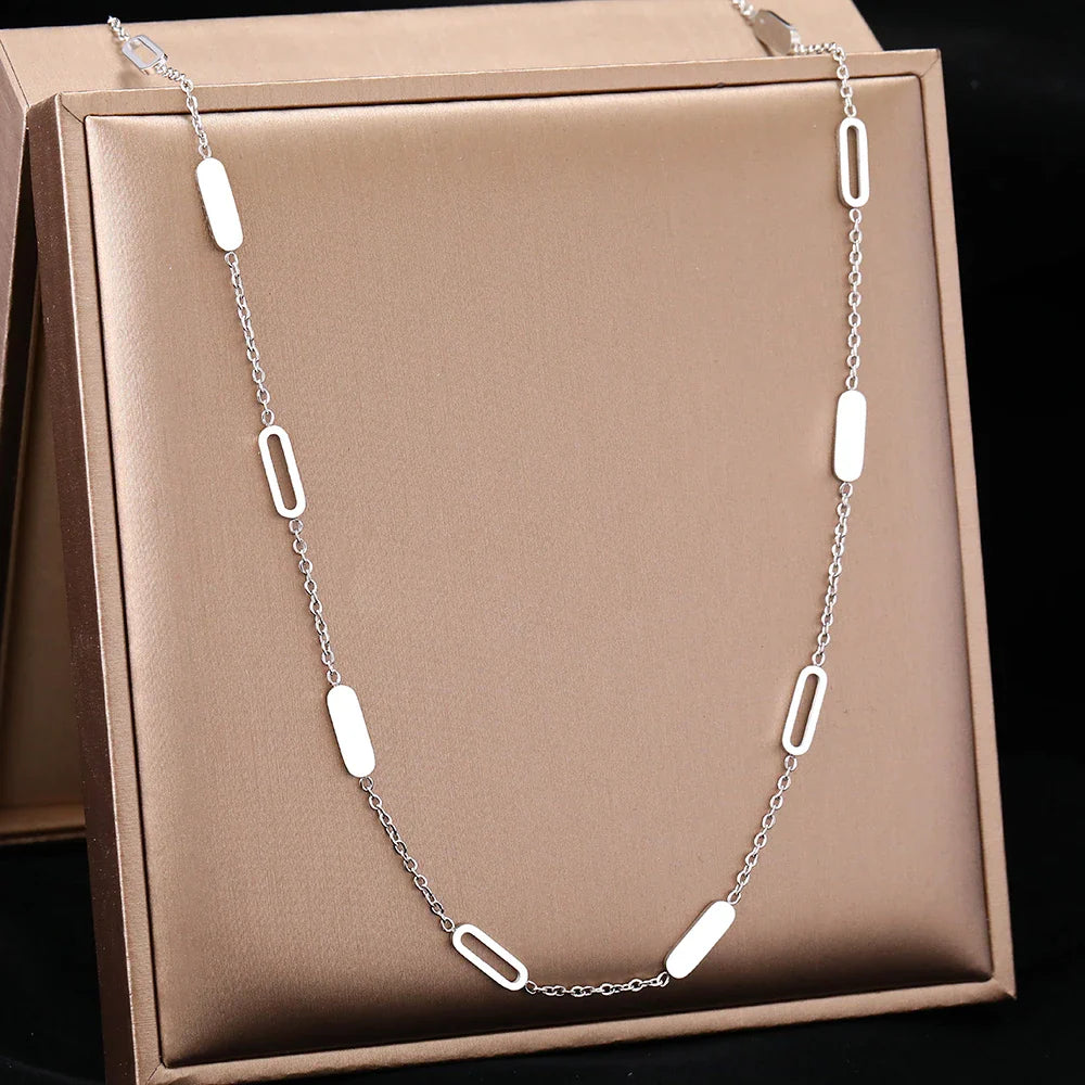 Stainless Steel Necklaces Geometric Round Rectangle Hollow Rectangle Choker Chain Trending Products Necklace For Women Jewelry Vera Lux