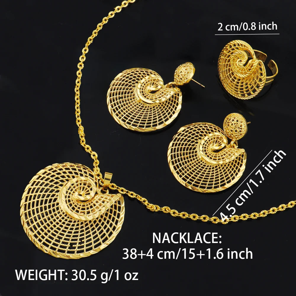 24k gold color party necklace earrings rings set luxury gold jewelry sets for woman wedding party Accessories Vera Lux