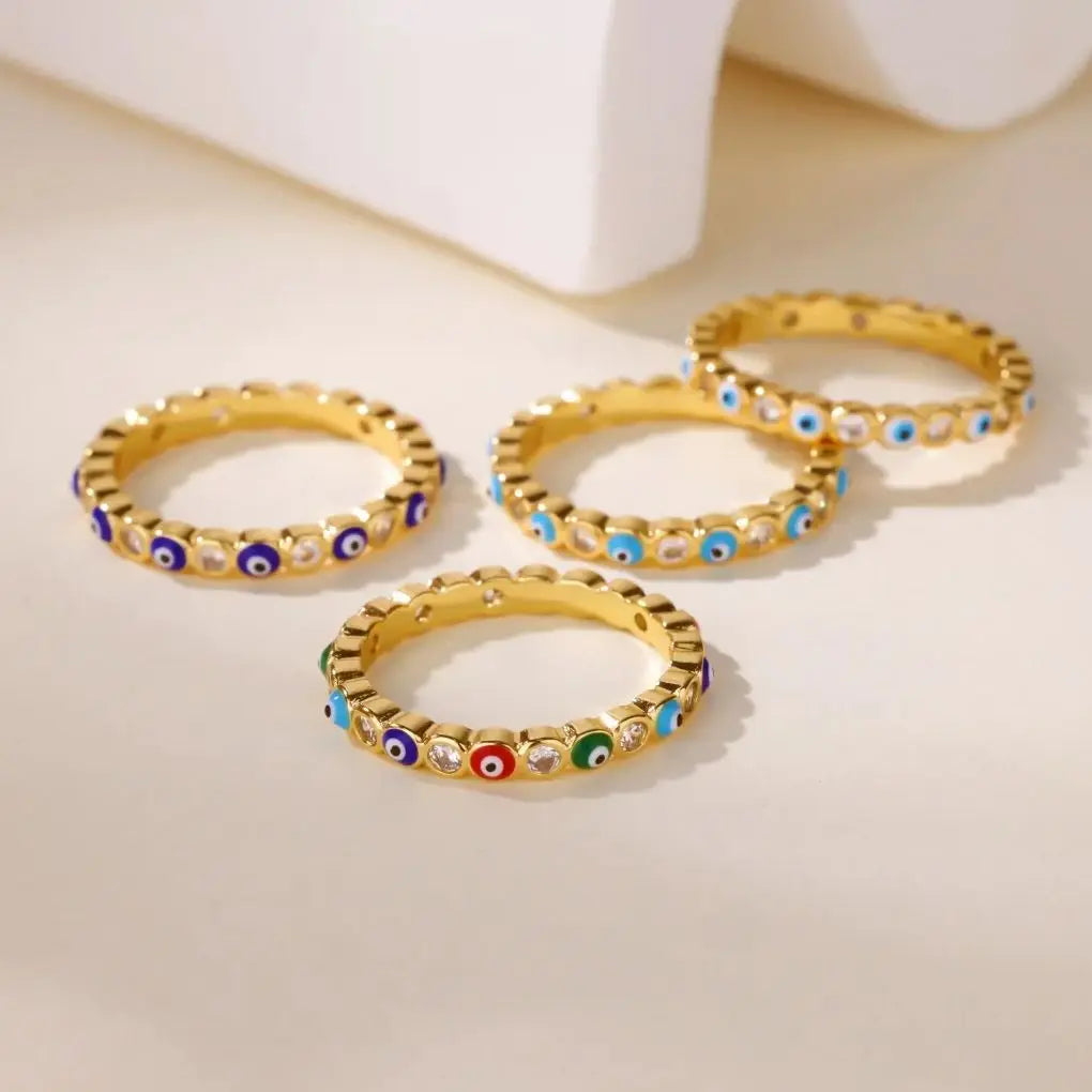 Zircon Evil Eye Rings For Women Gold Color Stainless Steel Evil Eye Finger Ring Lucky Aesthetic Turkish Waterproof Jewelry Gift Vera Lux