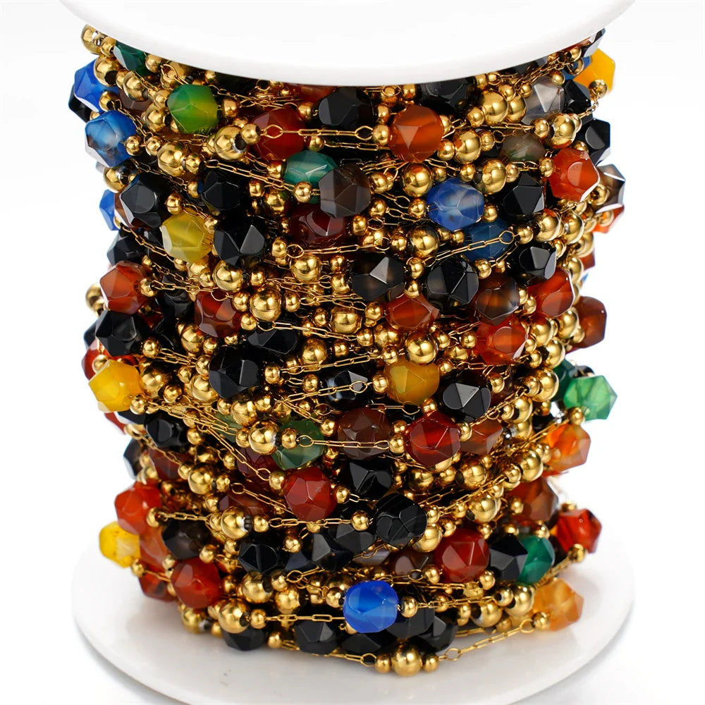 1Meter/Lot Mixed Stainless Steel Irregular Stone Beads Chains for Handmade DIY Necklace Bracelets Jewelry Making Accessories Vera Lux