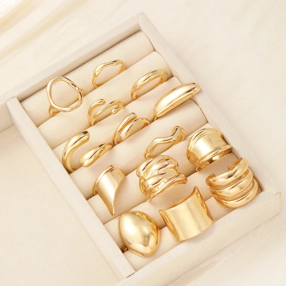 14Pcs/Set Vintage Smooth Open Rings Set for Women Geometric Creative Irregular Gold Color Finger Rings Trendy Daily Jewelry Gift Vera Lux