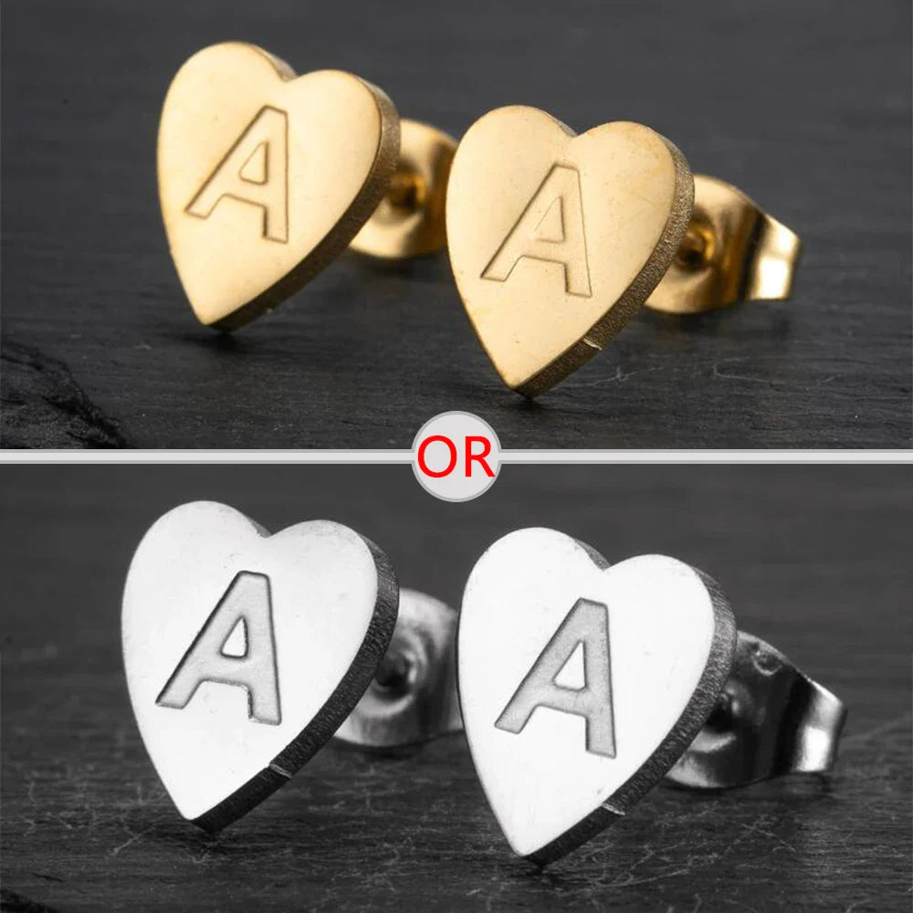 100% Stainless Steel A-Z Initial Earrings for Women Girls Personalize Letter Name Heart Stud Earring Family Jewelry Best Gifts Vera Lux