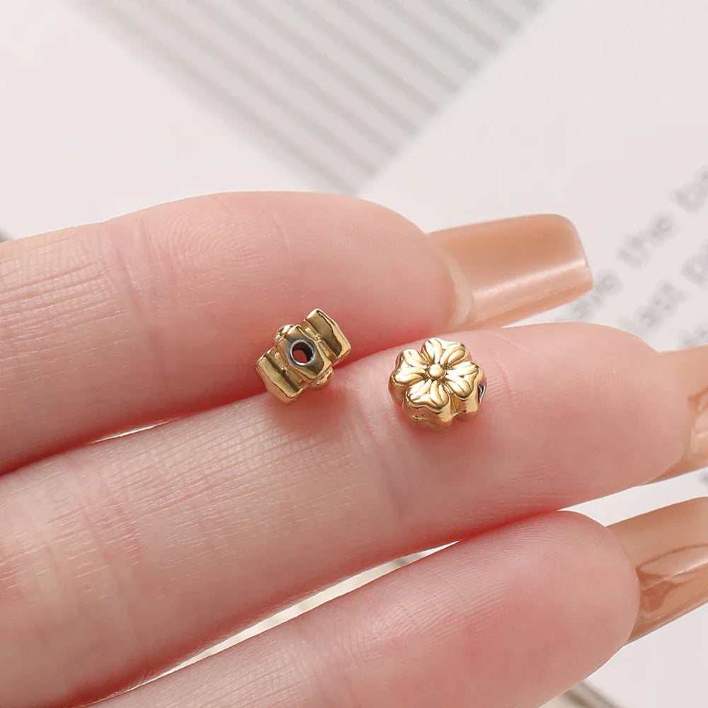 10Pcs/Pack Stainless Steel Various Shape Gold Steel Color Texture Spacer Beads for DIY Bracelet Jewelry Making Accessories Vera Lux