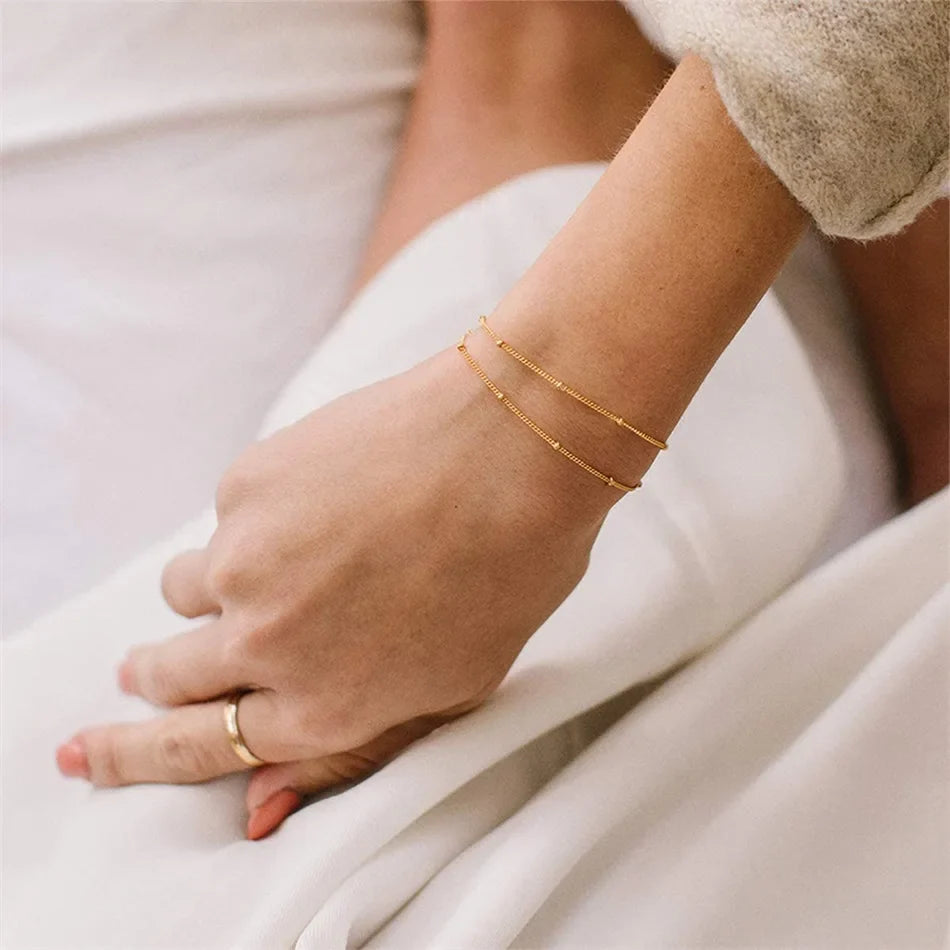 Simple Female Ball Chain Bracelet Jewelry New Layered Thin Beads Chain Bracelet For Women Leg 316L Stainless Steel Chain Vera Lux