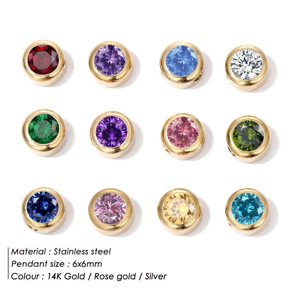 Stainless Steel Charm Rhinestone Necklace Pendant Fashion 12 Colors Birthstone For Jewelry Making Women DIY Accessories Vera Lux