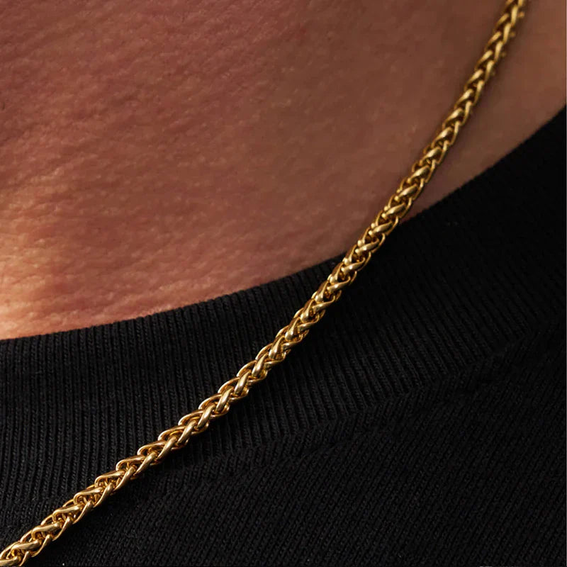 Hot Selling Hypoallergenic Stainless Steel Wheat Chain Men Chain Necklace Design with 18k Gold Plated Vera Lux