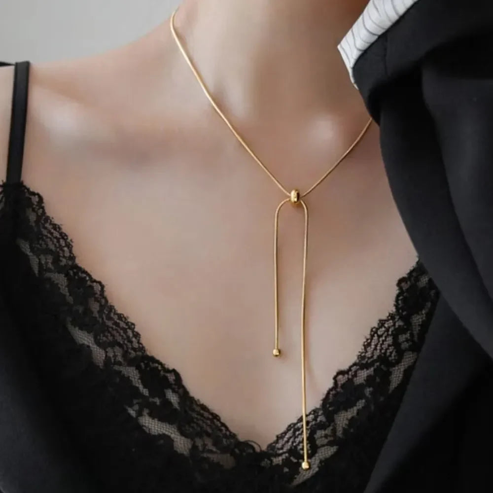 Personalized Snake Chain Adjustable Y Necklace for Woman Clavicle Pendant Stainless Steel Necklace Women's Holiday Gift Jewelry Vera Lux