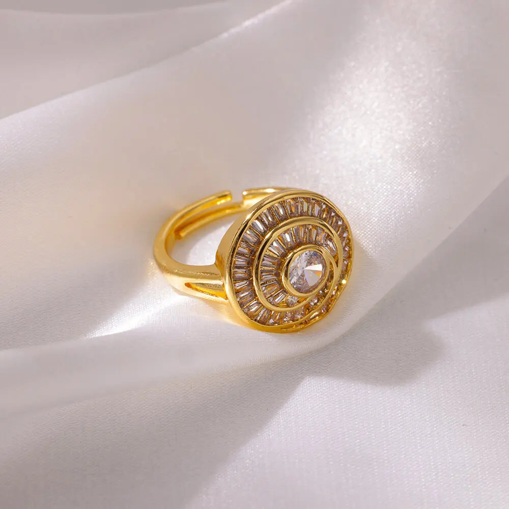 Zirconia Flower Rings for Women Opening Stainless Steel Gold Color Ring Wedding Couple Band Waterproof Jewelry Vera Lux