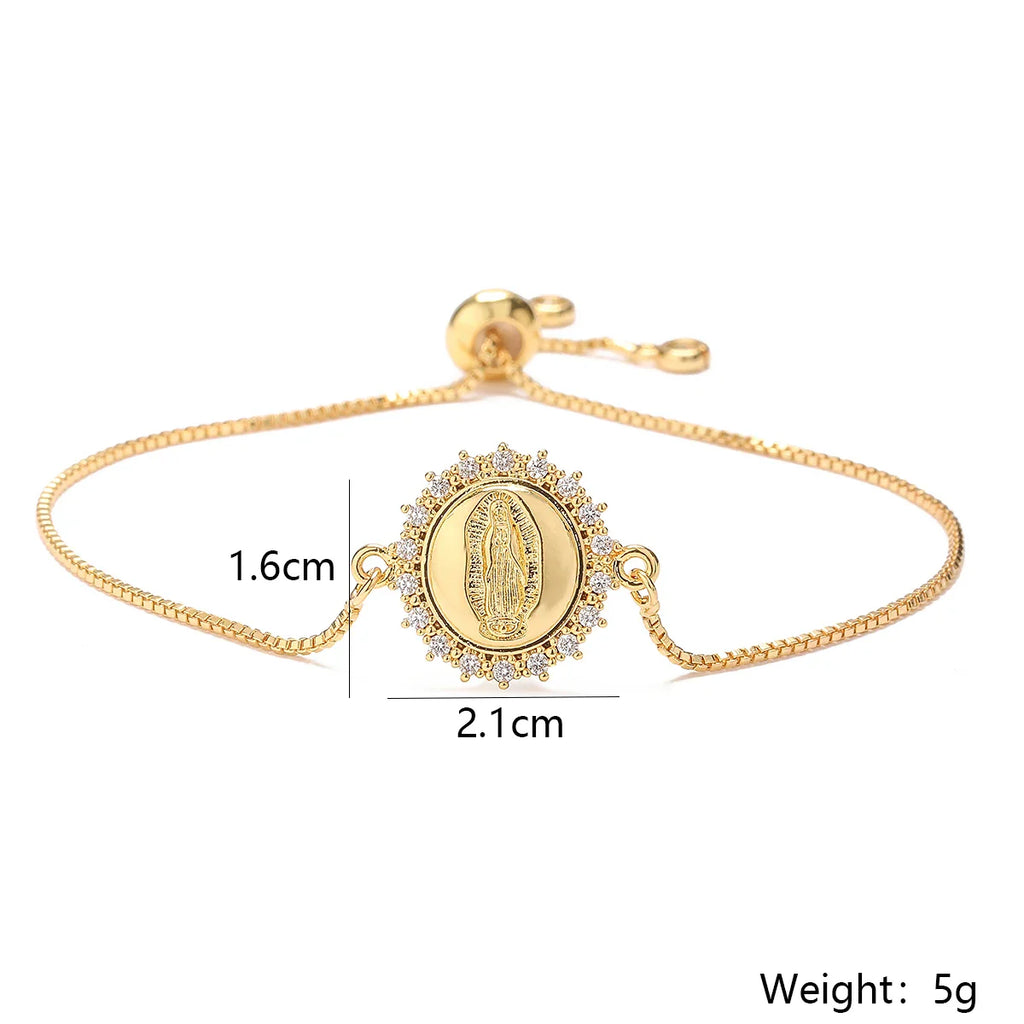 NEWBUY 2026 Fashion Gold Color Box Chain Virgin Mary Charm Bracelets For Women Shiny CZ Zircon Jewelry Vera Lux