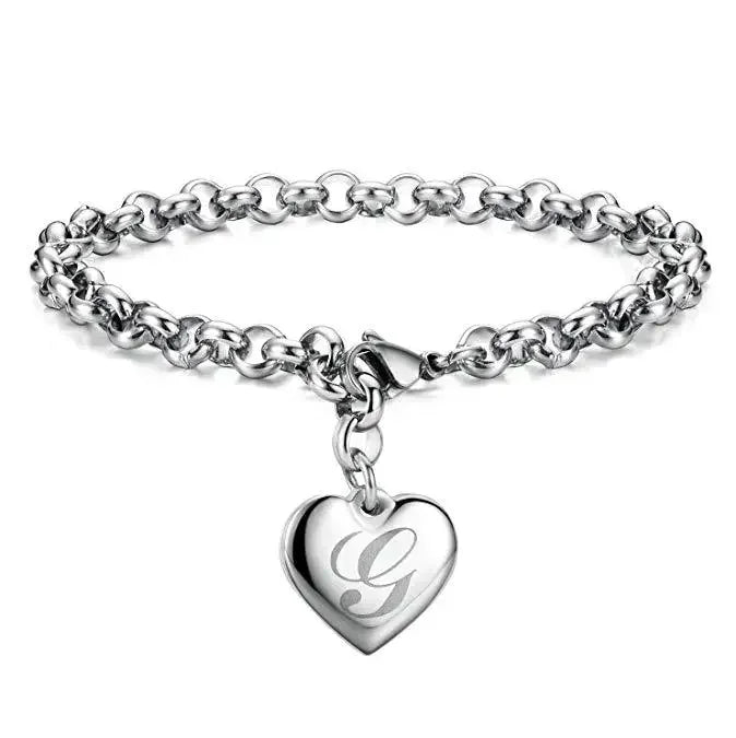 925 Sterling silver Fine 26 Letter women men chain Bracelet Charm Heart Cute wedding Personality Jewelry lady gift party 20cm Vera Lux