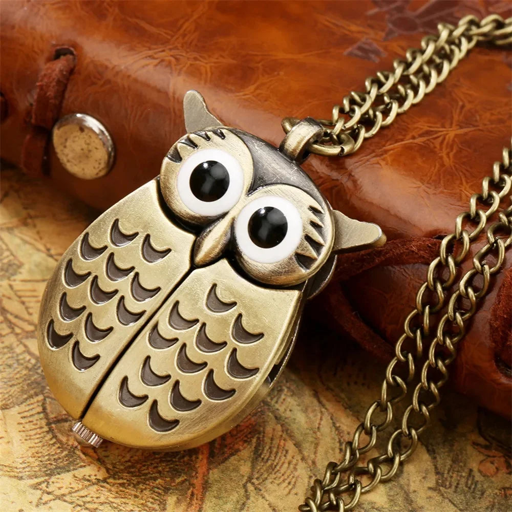Fashion Vintage Men Women Alloy Retro Owl Shape Clock Pendant Long Necklace Chain Watches Birthday Gifts Vera Lux