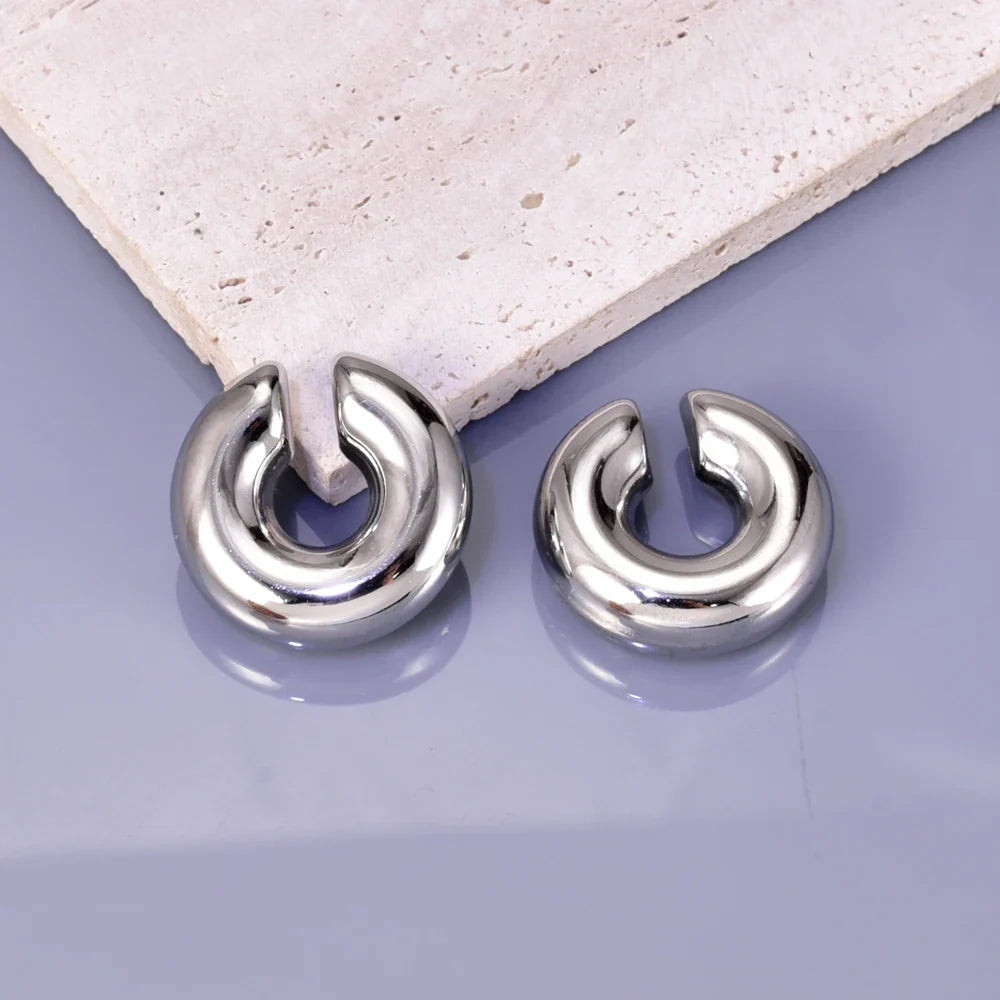 02 INS net red with stainless steel thick round tube hollow ear ring ear clip accessories wholesale Vera Lux