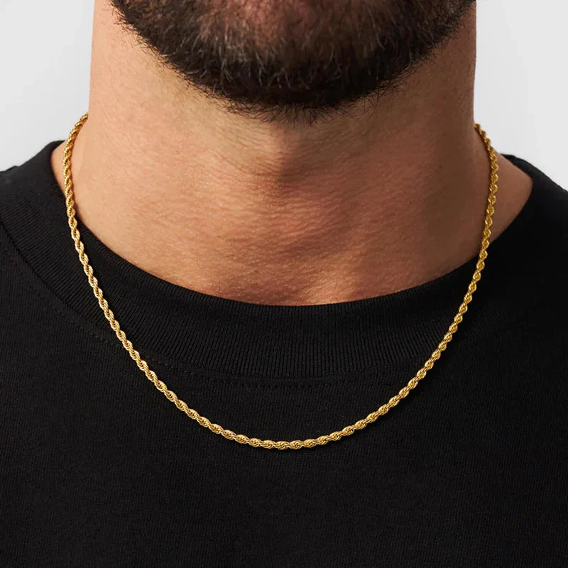 Waterproof Classic 18K Gold Plated Stainless Steel 3mm Rope Chain For Men Women Jewelry Accessories Vera Lux