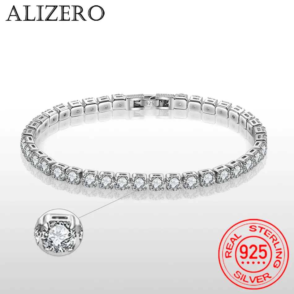 ALIZERO S925 Sterling Silver Bracelet Zirconia Tennis Ball Women Fashion Simple Engagement Wedding Charm Jewelry 4mm 16-23cm Vera Lux