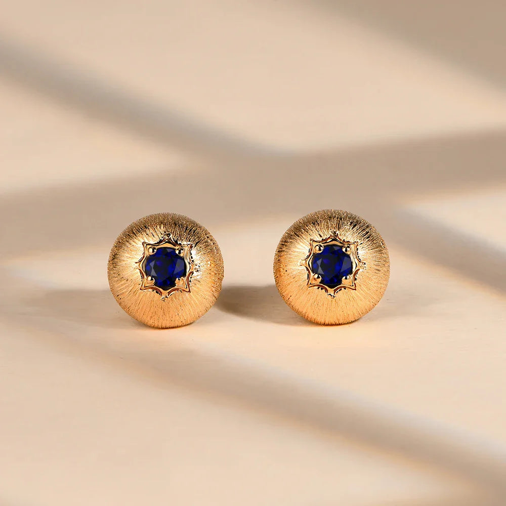 MINTYBOX Lab Sapphire Stud Earrings For Women S925 Sterling Silver Vintage Round Button Wedding Luxury Engagement Fine Jewelry Vera Lux