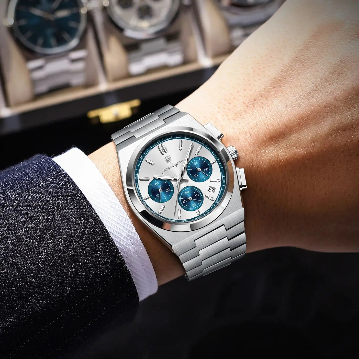 POEDAGAR Luxury Man Watch Chronograph Date Stainless Steel Sport Men Wristwatch Waterproof Luminous Fashion Quartz Men's Watches Vera Lux