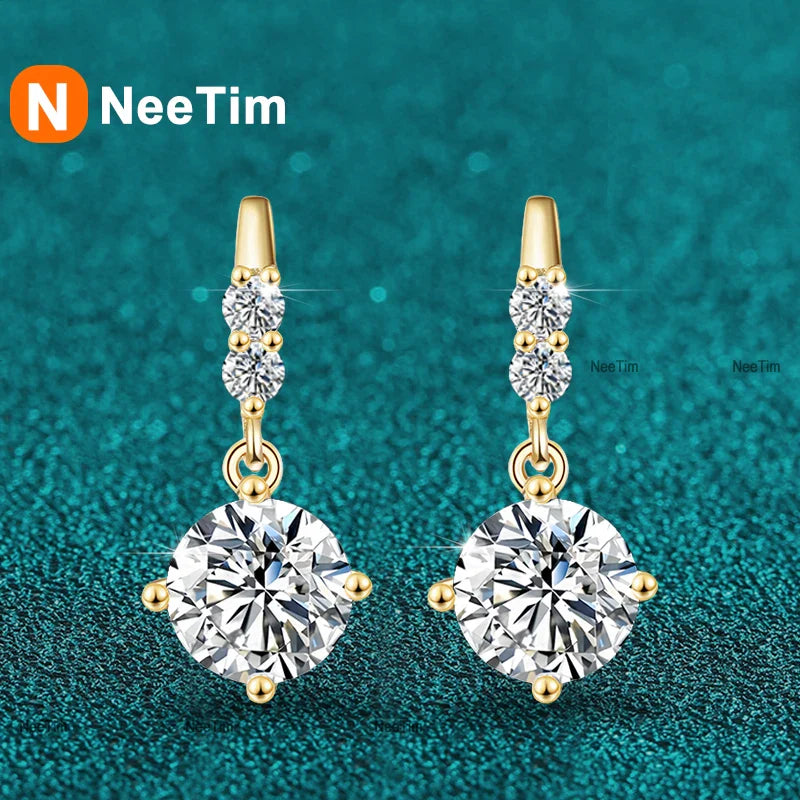 NeeTim 1ct Moissanite Drop Earrings S925 Sterling Silver with Gold Plated Hoop Earrings Wedding Party Jewelry With Certificate Vera Lux