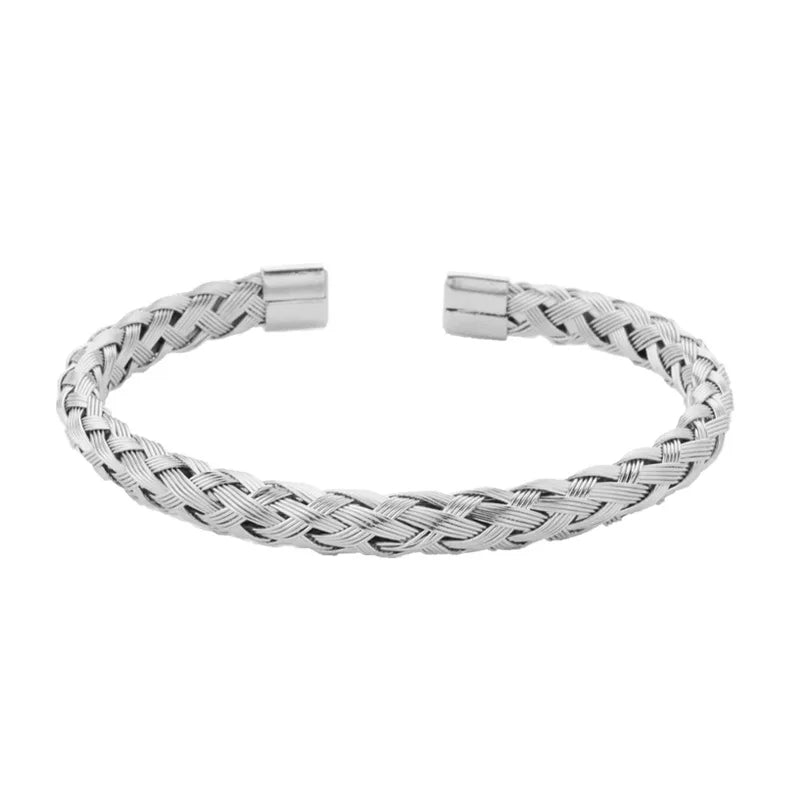 1Pcs Titanium Steel Woven Bangle Trendy And Minimalist Style Steel Wire Braided Adjustable C-shaped Opening Bracelet Vera Lux